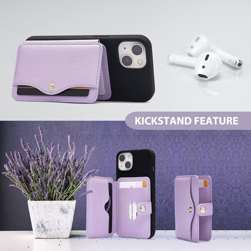 M-Plateau Phone Wallet Stick on Card Holder with Slim 3M Sticker for iPhone 14 Pro Case and Most Smartphones (Lavender)