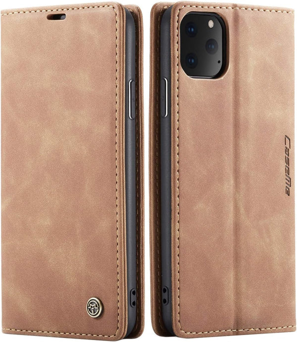 SINIANL iPhone 11 Pro Max Leather Case Book Folding Flip Case with Kickstand and Credit Card Slot, Brown