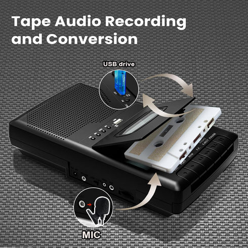 DigitPro Cassette MP3 Player & Tape Recorder with USB Lapel Microphone - Portable USB Player & Tape to Digital