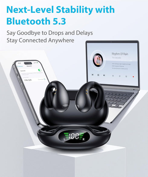 Boytond Ultra Open Ear Earbuds - Comfortable Clip-On Bone Conduction Earbuds, Over-The-Ear Open Headphones