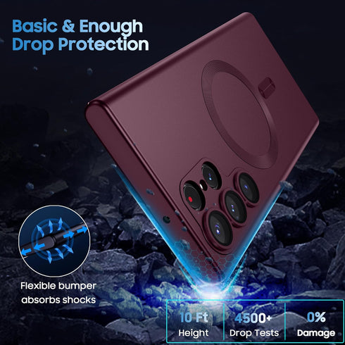 Matte Shockproof Phone Shell for Samsung Galaxy S22 Ultra, Compatible with MagSafe, Slim Thin Magnetic Cover (Burgundy)