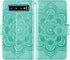 Asuwish Green Wallet Case for Samsung Galaxy S10, with Tempered Glass Screen Protector, Flower Flip Card Holder Cell