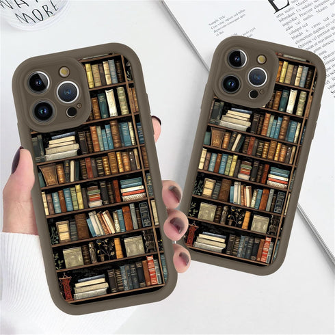 Vulfwela 16 6.9", Bookshelf Phone Case for iPhone Pro Max Brown Vintage Bookcase Style Case Cute Aesthetic Fall Autumn
