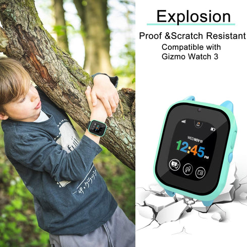 Surundo Gizmo Watch 3 Screen Protector Case: Hard PC & Tempered Glass, Scratch Resistant Bumper Cover for Verizon.