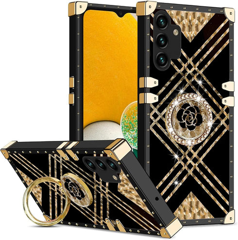 KuDiNi Samsung Galaxy A13 5G Case, Black Flower Retro Elegant Classic Luxury Edge Full Protection with Kickstand