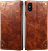 SINIANL iPhone XR Case, Leather Wallet Folio Book Design Flip Cover with Stand and ID Card Slot, Khaki