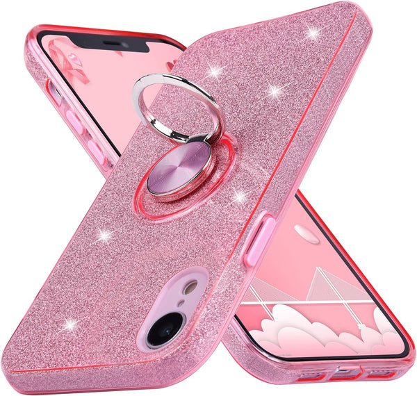Wisdompro Case for iPhone XR - Cute Glitter Bling Sparkle Protective Case with Ring Kickstand for 6.1 Inch Apple iPhone