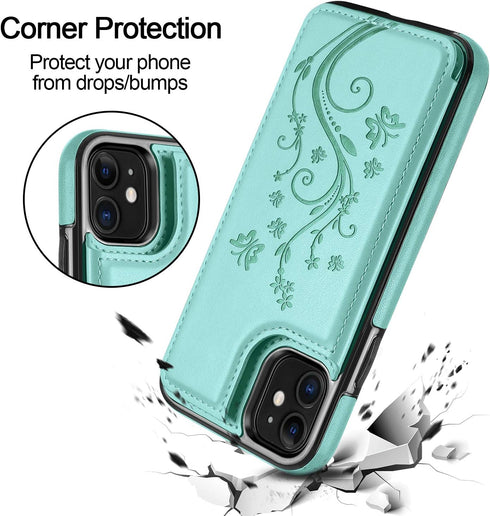 HianDier Slim Wallet Case for iPhone 11, 6.1-inch Protective Flip Folio with Credit Card Slot, Green