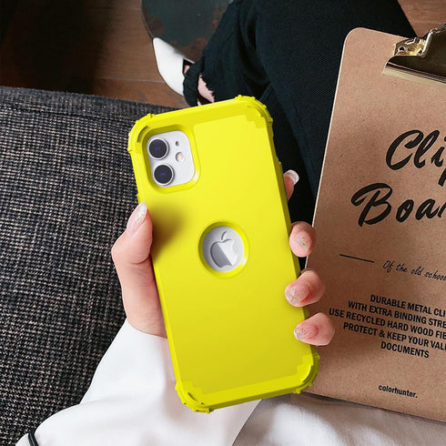 IDweel iPhone 11 Case - Yellow, 3-in-1 Hybrid, Shockproof, Slim Fit, Heavy Duty, with Tempered Glass Screen Protector.
