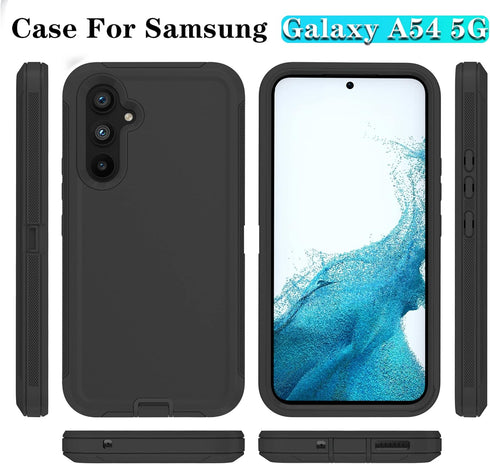 Samsung Galaxy A54 5G Case, Qinmay for Galaxy A54 5G with HD Screen Protector (2 Pack), Durable Shockproof 3-Layer