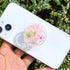 Pressed Pink Flowers Phone Grip, Handmade Dried Flowers Clear Stand, Expanding Cell Phone Charms Accessory