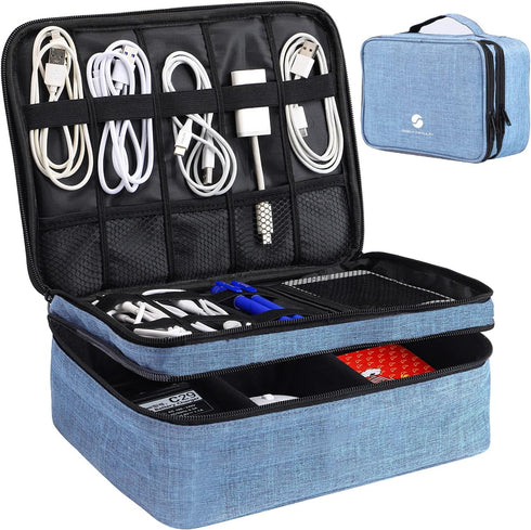 Travel Electronics Organizer, Waterproof Cable Organizer Bag for Electronic Accessories Double Layer