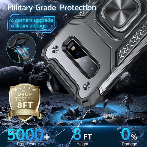 Anqrp Galaxy S10 Plus Case, Military Grade Protective Cover with Enhanced Metal Ring Kickstand, Black