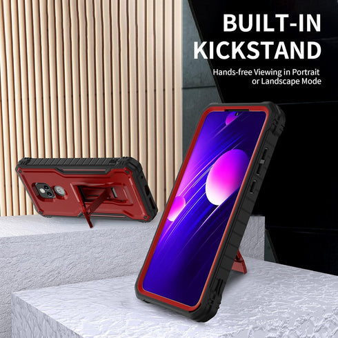 DUOPAL for Motorola Moto G Play 2021 Case, Shockproof Military Grade Protection with Tempered Glass Protector, Red