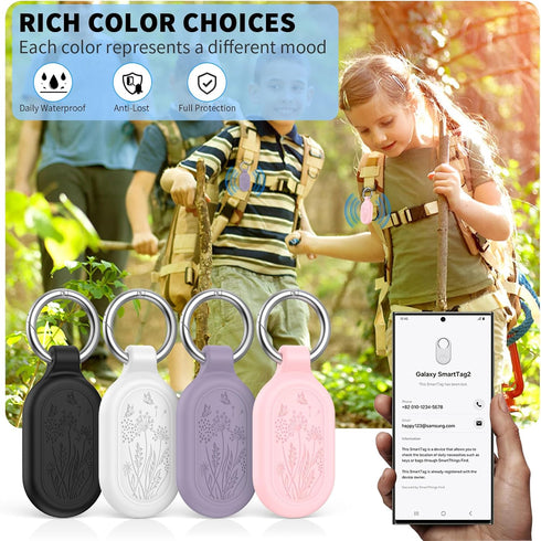 4 Pack Samsung Galaxy SmartTag2 Case, TUDIOW Waterproof Silicone Cover, Anti-Lost Scratch Resistant (Black, White,