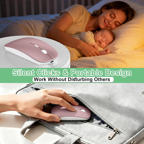 Gizdot 5.2/2.4G 3-Level Wireless Mouse for Laptop/MacBook Air/Pro & iPad, Mouse Jiggler Mode Bluetooth Rechargeable