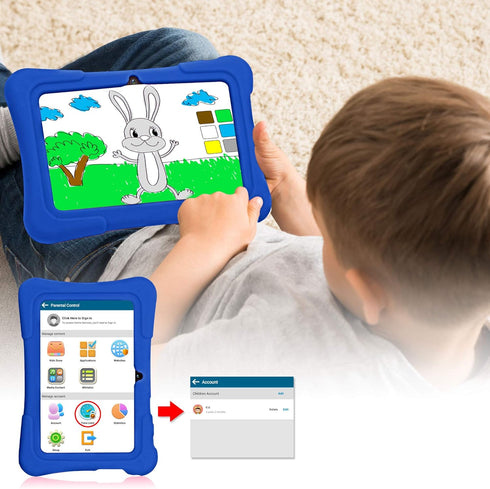 PRITOM 7 inch Kids Tablet, Quad Core Android 10, 32 GB ROM, Bluetooth, Educational with Kids-Tablet Case, Blue