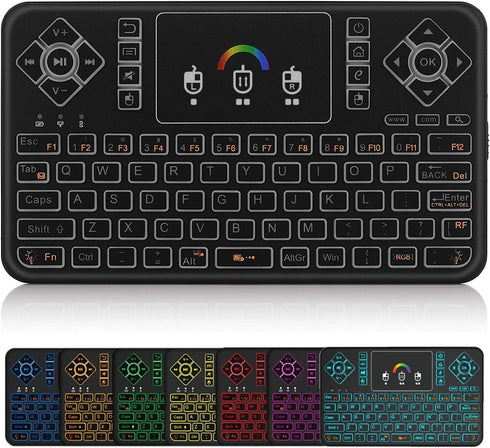 Mini Wireless Keyboard Q9 with Touchpad, Colorful Backlit, Rechargeable Handheld Remote for PC, Raspberry Pi 4, Android