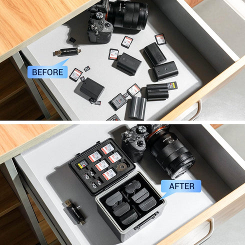 JJC LP-E6 EN-EL15C NP-W235 FZ100 16 6 3 2 Camera Battery and Memory Card Case with Labels,DSLR SLR Battery Organizer