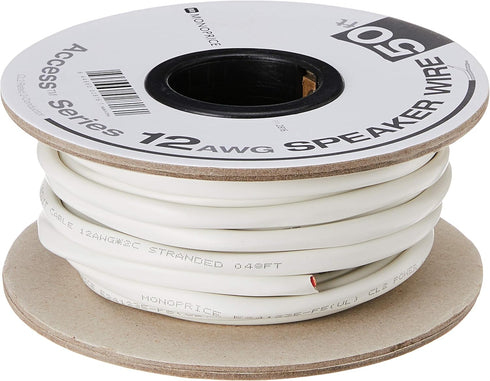 Monoprice 2 Conductor Speaker Wire - 50 Feet, CL2 Rated, 12AWG, 99.9% Oxygen-Free Pure Bare Copper, White - Access