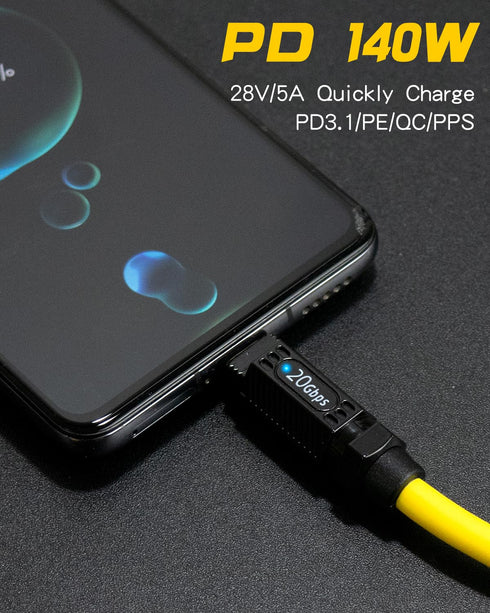 Poyiccot Short USB C to USB C Cable 6inch, 140W Short Cable, 20Gbps with LED Light, 8K@60Hz for Thunderbolt 3