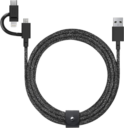 Native Union Belt Cable Universal 6.5ft, MFi Certified Durable Charging Cable with 3-in-1 Adaptor for Lightning, USB-C,