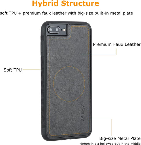 molzar GripBig Series Case for iPhone 8 Plus/7 Plus/6 Plus, Built-in Metal Plate for Magnetic Mount, Black/Black