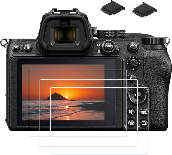 PCTC Z5 Tempered Glass LCD Screen Protector Film (3 packs) Compatible for Nikon Z5 Z 5, 2 Hot Shoe Cap Cover