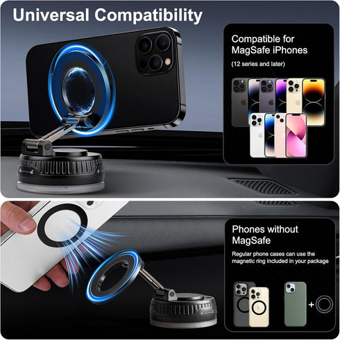 Zonada 360 Magnetic Phone Holder for Car, Vacuum Suction Phone Mount Magnet Cell Phone Holder, Rotation Foldable