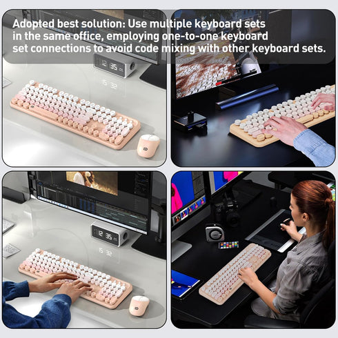 FOPETT 2.4 Wireless Keyboard and Mouse Combo, GHz Full-Sized Wireless Keyboard Mouse with Round Keycaps for Windows