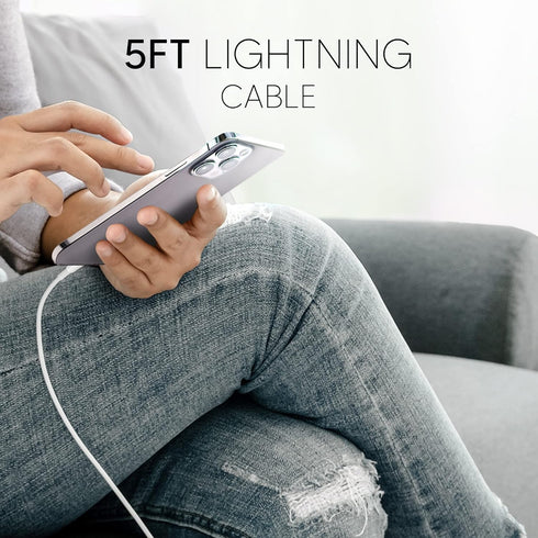 TALK WORKS 5' MFI Certified USB Lightning Cable for iPhone 14/13/12, AirPods, iPad - Wall Charger Adapter (White)