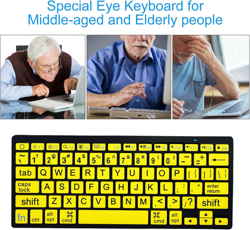 HXMJ-Large Print Mini Bluetooth Keyboard, Compatible with iPad, iPhone, iPod, MacBook for Seniors and Visually Impaired