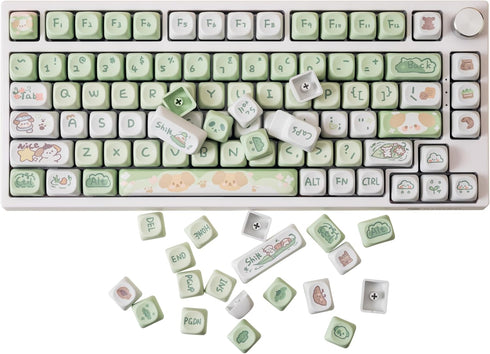 GK GAMAKAY 132 Keys Green & White Keycaps Set, MOA Profile PBT Thermal Sublimation for 61/68/75/80/84/87/98/104/108