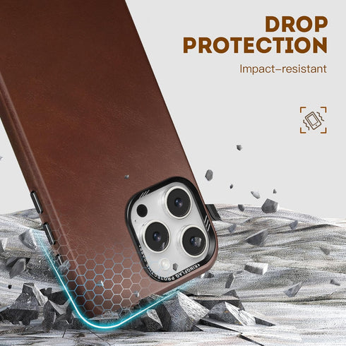 Genuine Leather Case for iPhone 15 Pro Max 6.7 inch, Rustic Brown, Oil Wax Top-Grain Leather, MagSafe Compatible