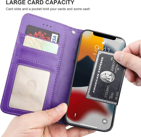 Bocasal Detachable Wallet Case for iPhone 13 Pro Max, RFID Blocking Card Slots, Premium PU Leather, Purple