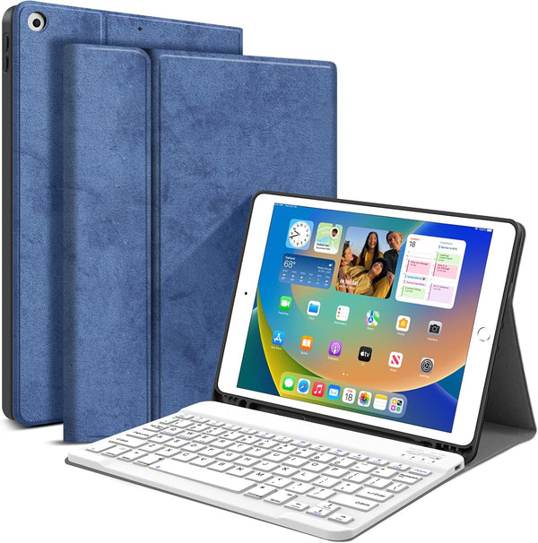 JUQITECH Keyboard Case for iPad 9th 8th 7th Generation 10.2" Wireless Bluetooth Magnetic Detachable Keyboard (Blue)