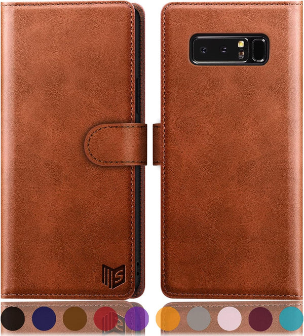SUANPOT Leather Wallet Case for Samsung Galaxy Note 8 - RFID Blocking, Flip Folio Book Phone Case, Light Brown