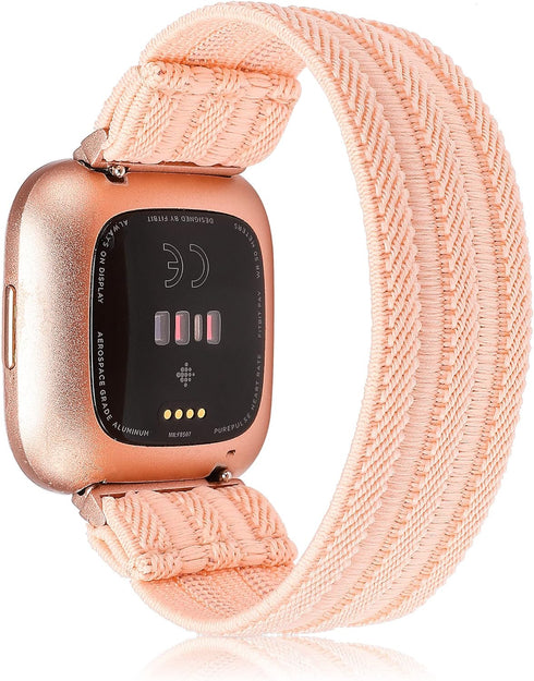 TOYOUTHS Elastic Band for Fitbit Versa/Versa 2, Scrunchie Fabric Nylon Sport Stretchy Strap, Rose Pink, Large