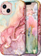 CASEFIV iPhone 13 Case, Rose Gold Marble Pattern, 3-in-1 Heavy Duty Shockproof Full Body Rugged Cover for 6.1" 2021.