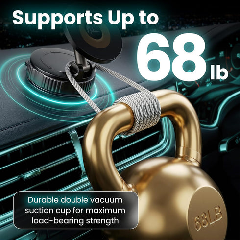 NAIKAAN 360 Magnetic Car Phone Mount, Rotating Suction Mount for Dashboard & Windshield, Strong Hold MagSafe Compatible