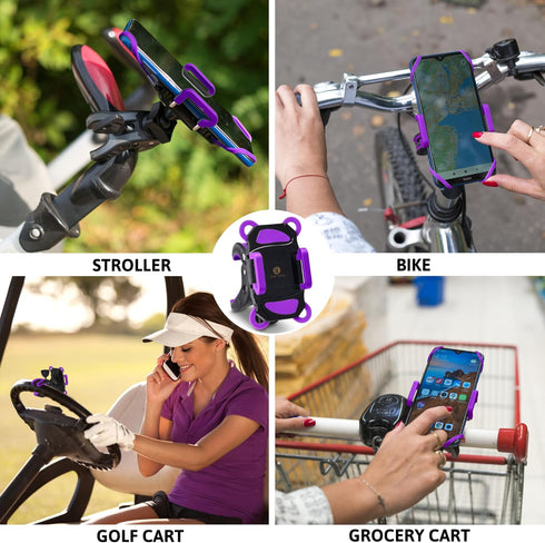 Baby Stroller Phone Holder, Universal Clamp for Shopping Cart, Golf Cart, Bike, Motorcycle, Treadmill (Purple)