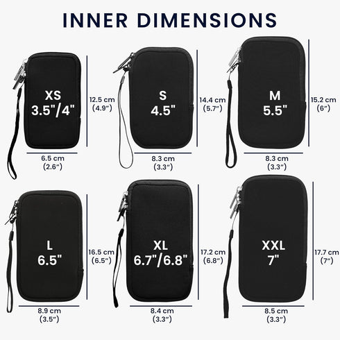 Neoprene Phone Pouch Size M - kwmobile 5.5" Universal Cell Sleeve Mobile Bag with Zipper, Wrist Strap - Black