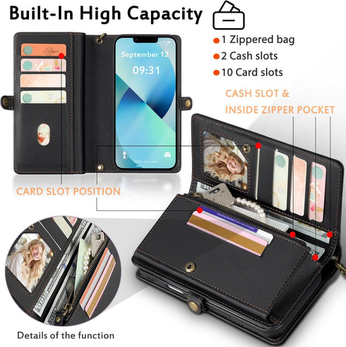 MEGSHI 13,Multi-Function 2 1 13 for Wallet Case Compatible with iPhone Detachable in Magnetic iPhone Case Wallet,Flip