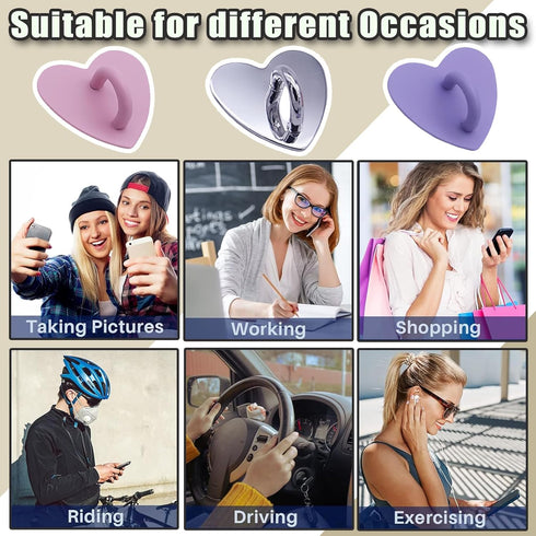 SiLnmLih 12 Pcs Metal Phone Finger Grip Hook Adhesive Heart Shaped Phone Charm Hook Smartphones Accessories Charm Loop