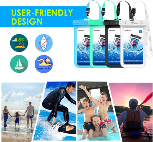 MoKo Waterproof Phone Pouch Holder 4Pack, Underwater Case with Lanyard for iPhone 14 13 12 11 Pro Max, Samsung S21
