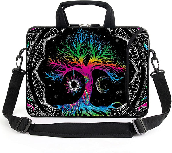 AMARY 13" 13.3" Laptop Sleeve Chromebook Case with Adjustable Shoulder Strap and Accessory Pocket (Colorful Tree)