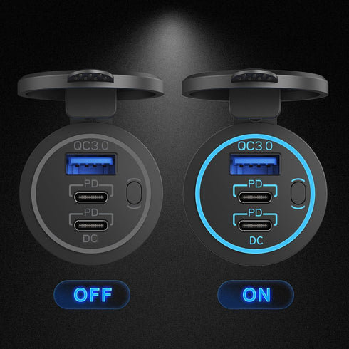 2 PACK 12V USB Outlet Wired Charger Multi Port, Dual PD3.0 USB-C & Quick Charge 3.0 Car USB Port Socket with Power
