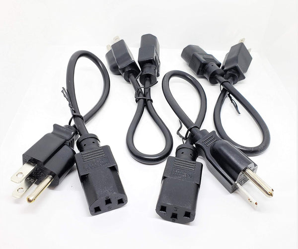1 Foot 4 Pack Universal Short Power Cable Cord 18 AWG - 12 Inches IEC320 C13 to NEMA 5-15P
