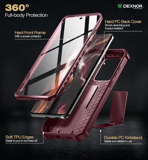 Dexnor Full Body Case for Samsung Galaxy S20 Ultra, 6.9 inches, Heavy Duty Military Grade Protection with Kickstand