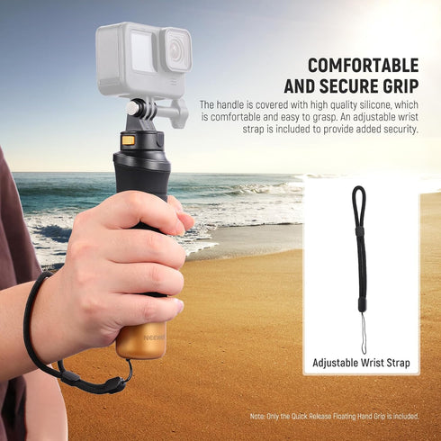 NEEWER Quick Release Floating Hand Grip for Action Camera, Underwater Handle Stick Mount with Detachable Adapter Wrist
